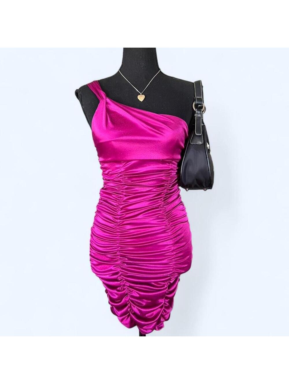 vintage y2k mcbling barbiecore pink sparkle ruched bodycon dress size small 💖